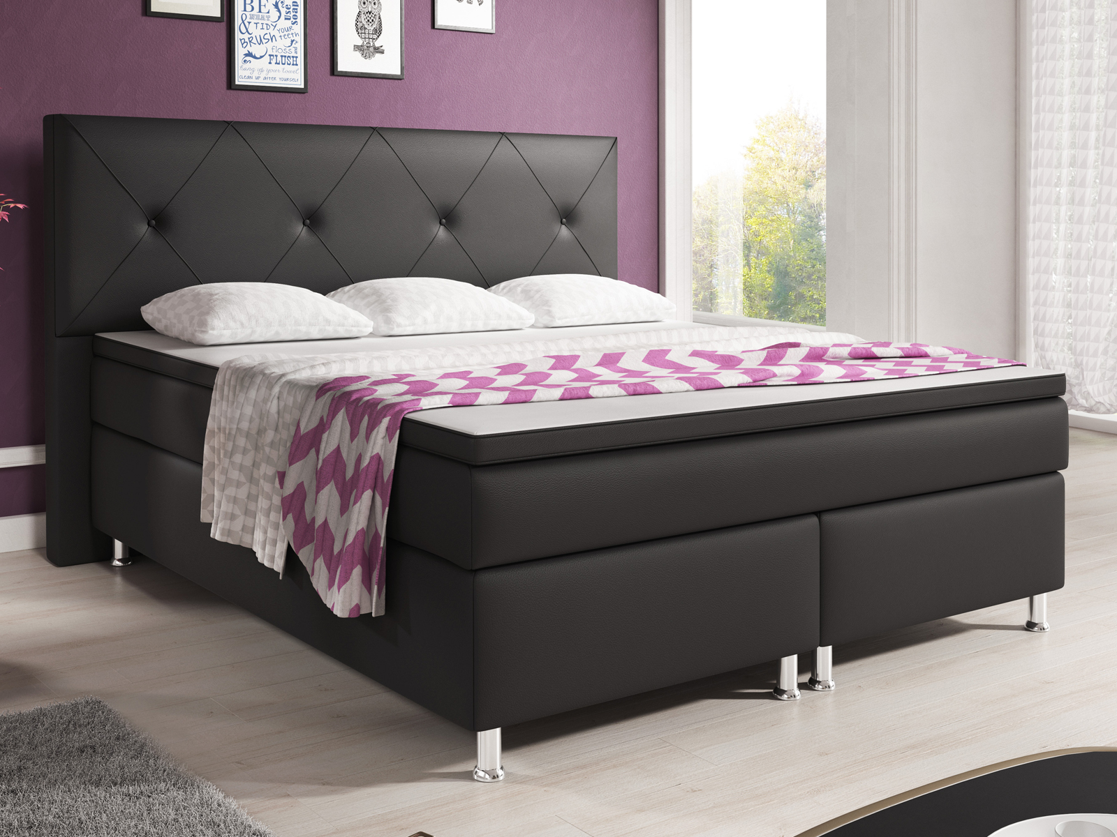 Boxspringbett - schwarz - H3 - Kunstleder- 180x200 cm