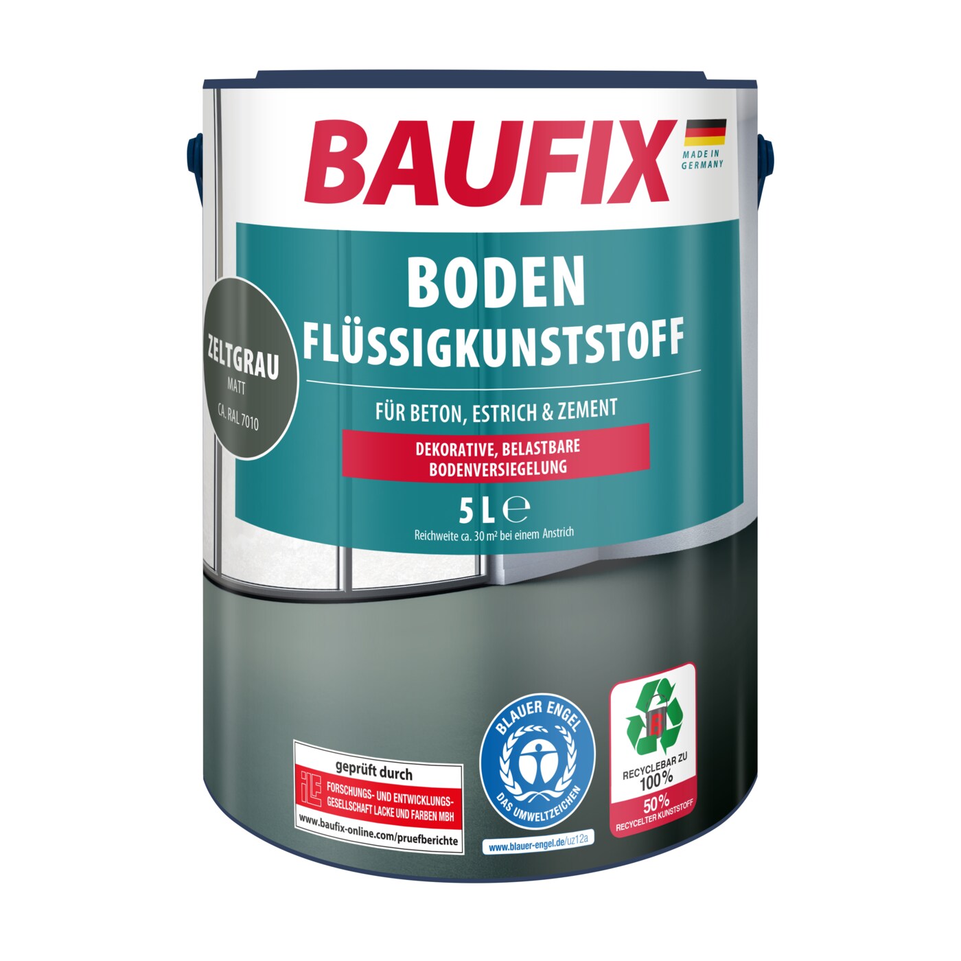 BAUFIX Boden-Flüssigkunststoff zeltgrau matt, 5 Liter, Beton- und Bodenfarbe