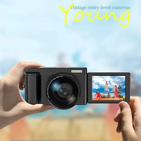 INF Digitalkamera med 48 MP, HD 1080p, 16x zoom, flip-skjerm, 32 GB minnekort
