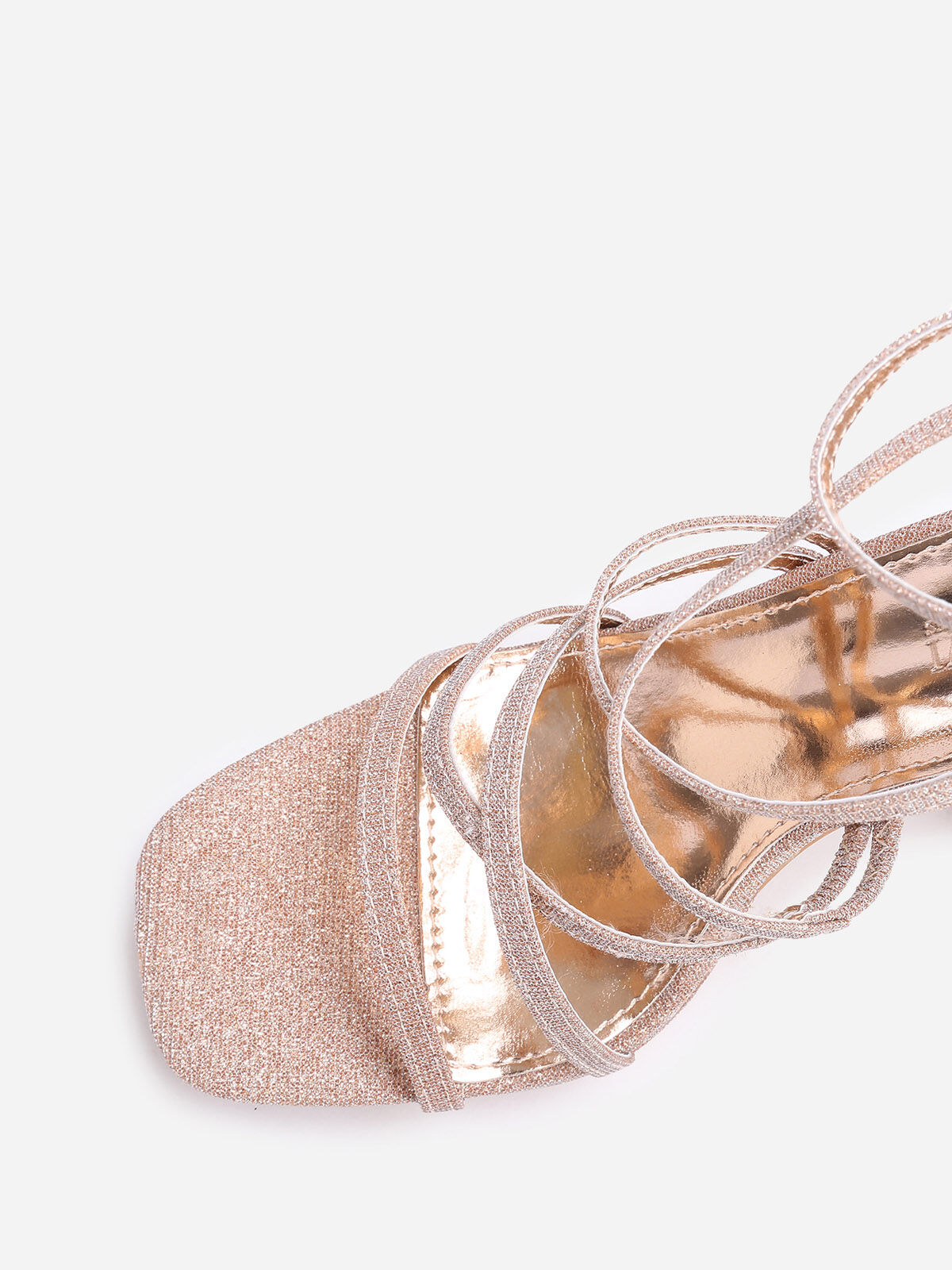 Sandales pailletées à fines brides- Doré rose