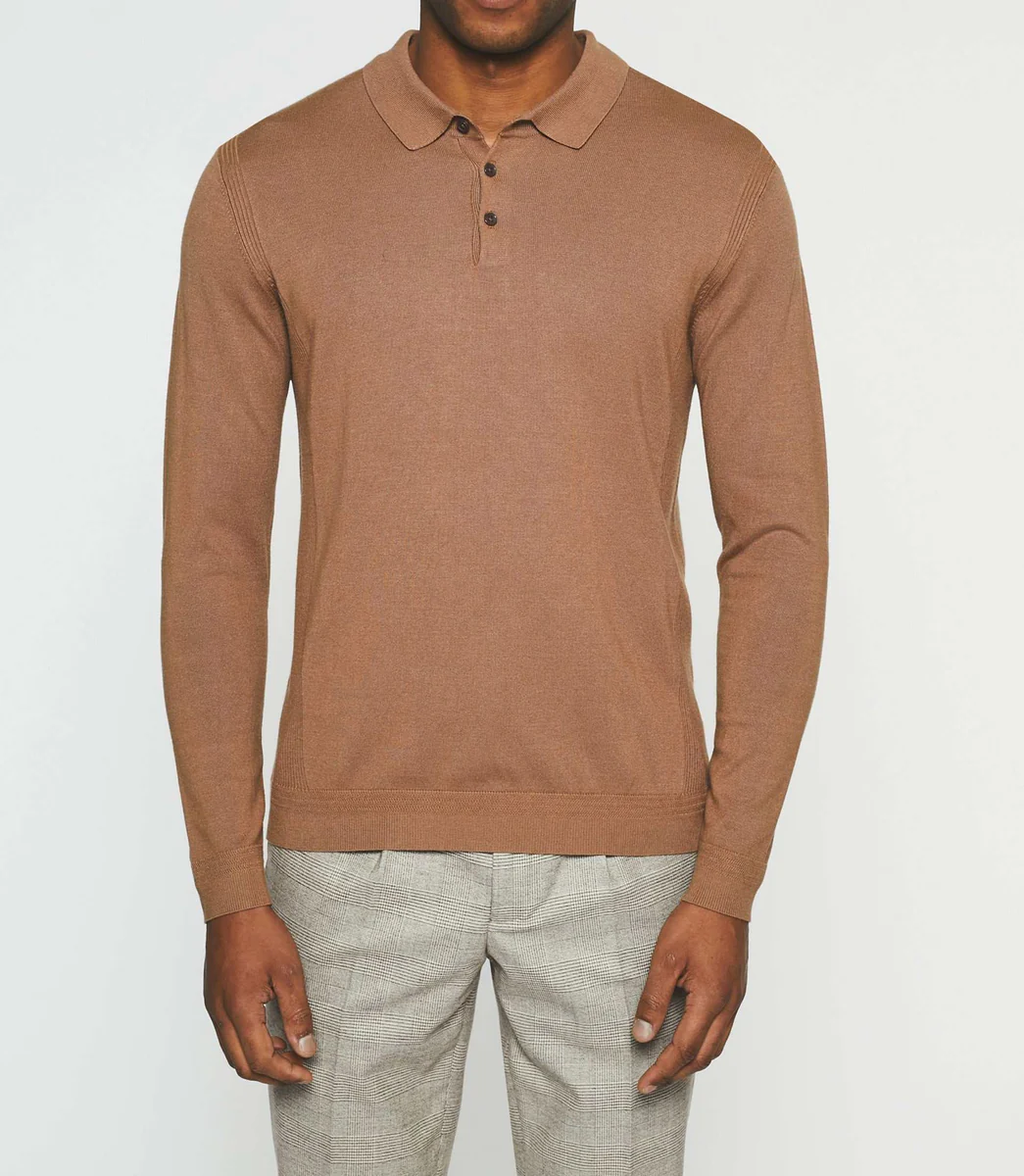 Polo en maille manches longues camel NEIL