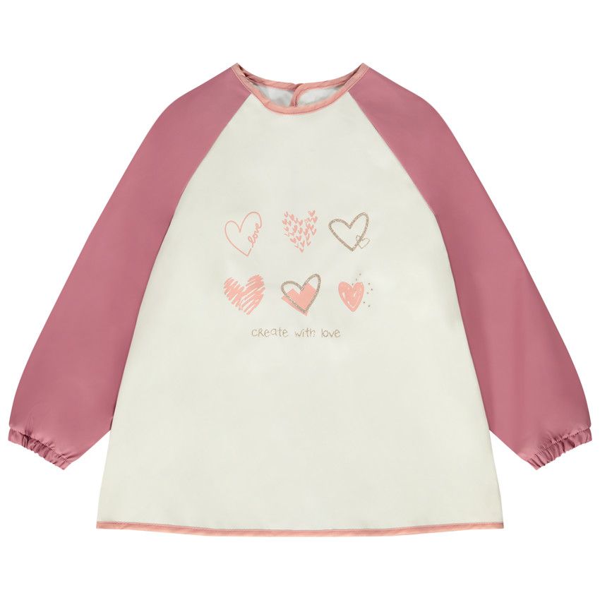 Tablier effet colorblock et print cœurs pour fille - Ecru
