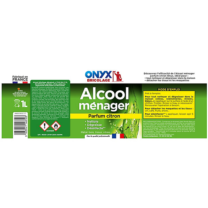 Alcool ménager parfum citron Onyx bricolage 1L