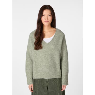 Damen-Strickpullover V-Ausschnitt, Hellgrün