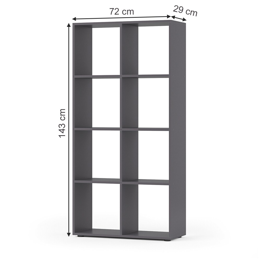 Vicco Raumteiler Standregal Bücherregal 8 Fächer Scutum Grau Hochregal CD-Regal