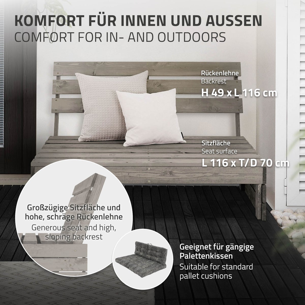 ECD Germany 3-delige tuinmeubelset, 3-zits tuinbank met 2 Adirondack tuinstoelen, massief hout, grijs, bank met rugleuning, parkbank, houten bank, loungeset, tuinfauteuil, fauteuil