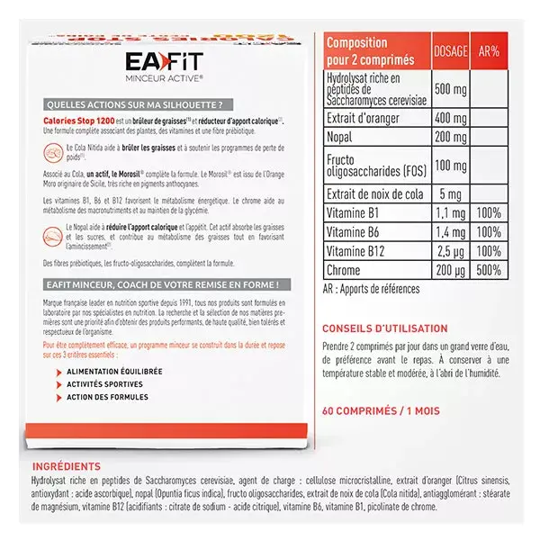 EaFit Active Slimming - Calorie Stop 1200 - Perda de Peso - Com Morosil - 60 Comprimidos