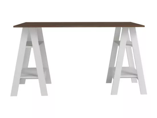 Bureau 2 Tréteaux 4 Niches Blanc et Châtaignier L 135 H 75 P 60 cm