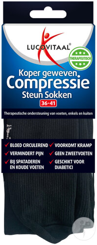 Lucovitaal Chaussette De Compression En Cuivre 36-41 Noir 1 Paire