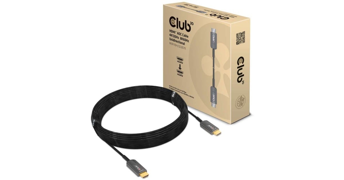 Club 3DHDMI Certified AOC kabel  (Zwart, 10 meter, 4K 120Hz, 8K 60Hz)