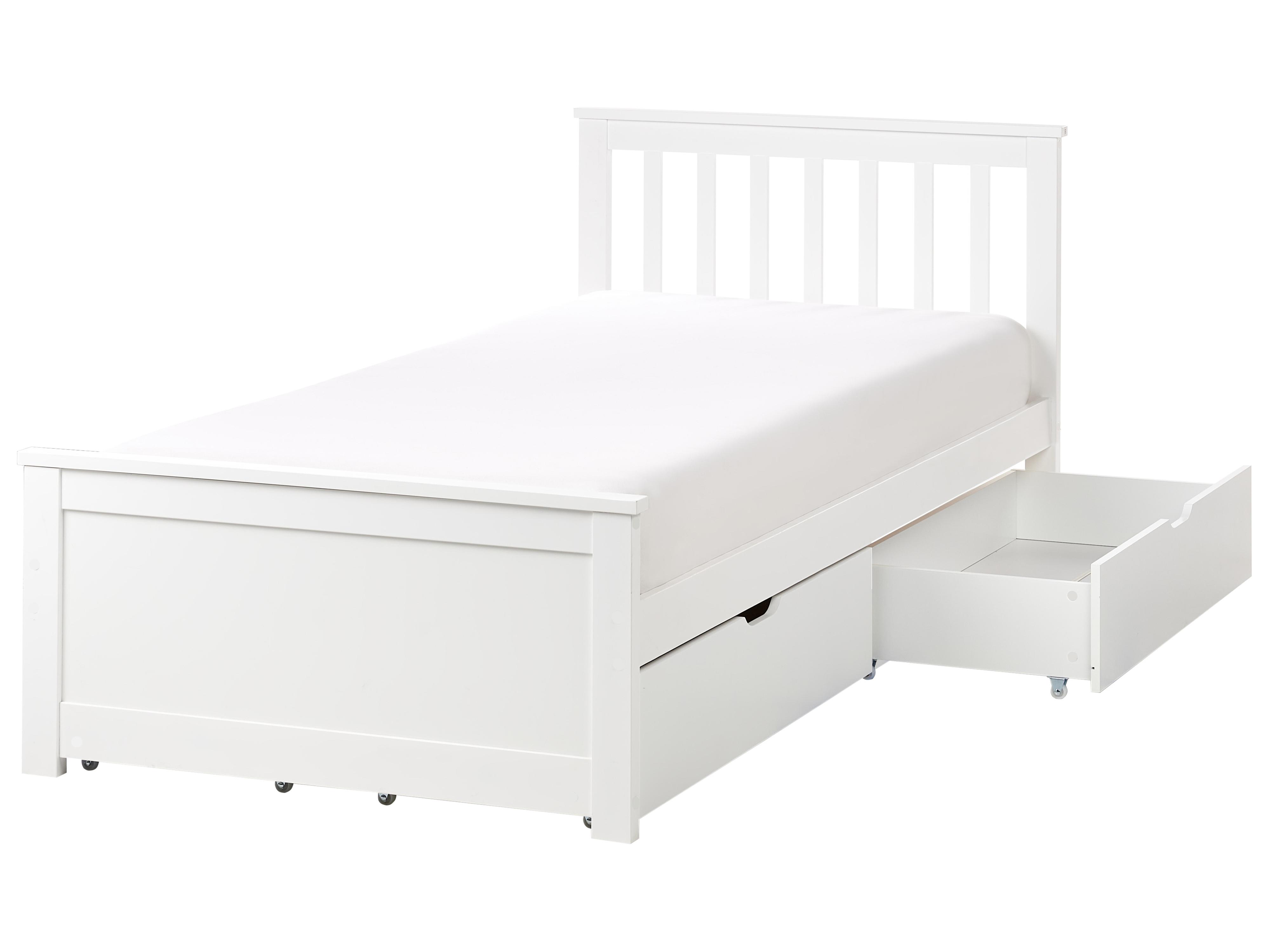 Bed met opbergladen Dennenhout OLENDON 90 x 200 cm Wit