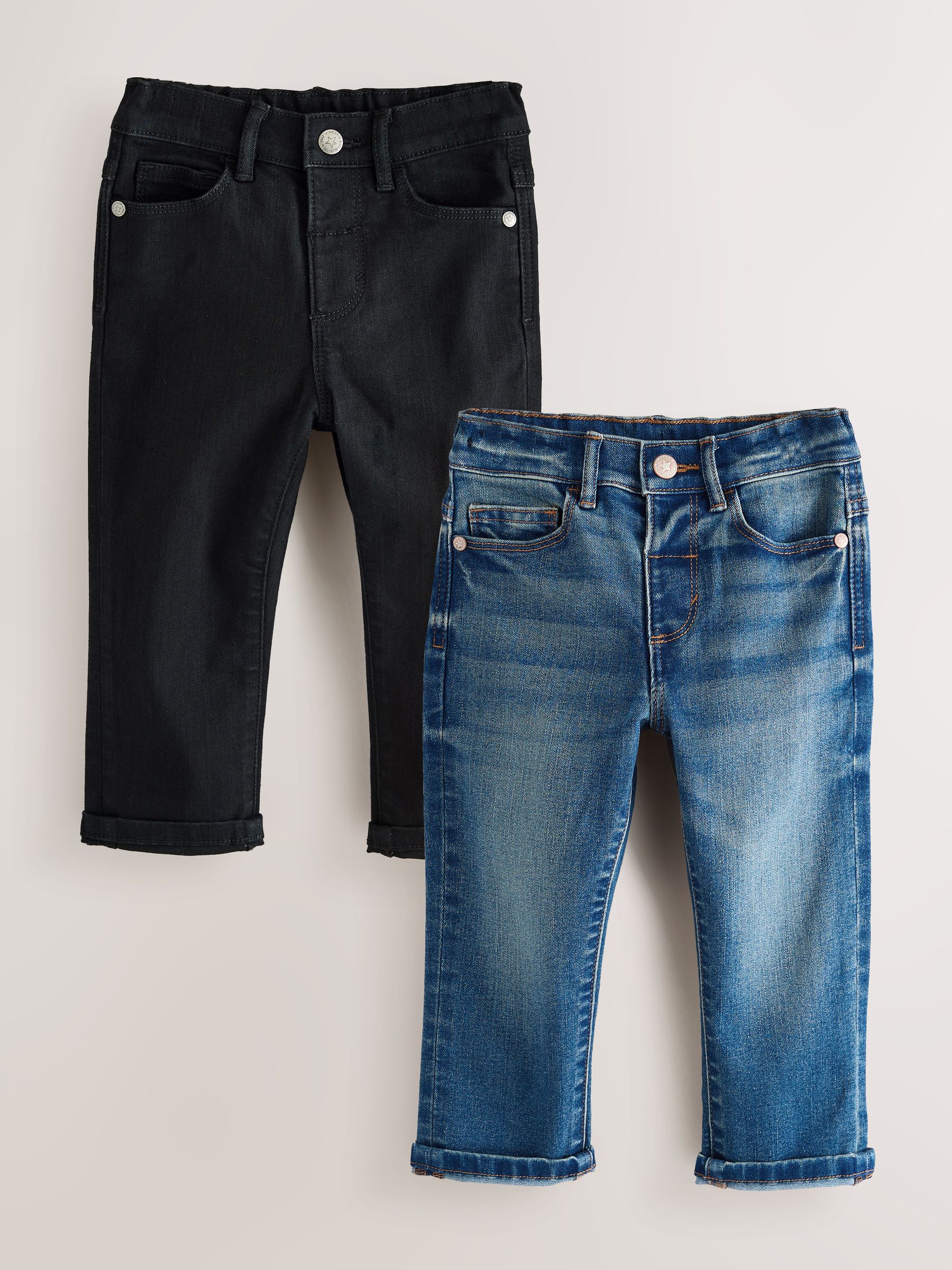 Middenblauw/zwart denim - 2 Pack Regular Fit Comfort Stretch Jeans (3mths-7yrs)