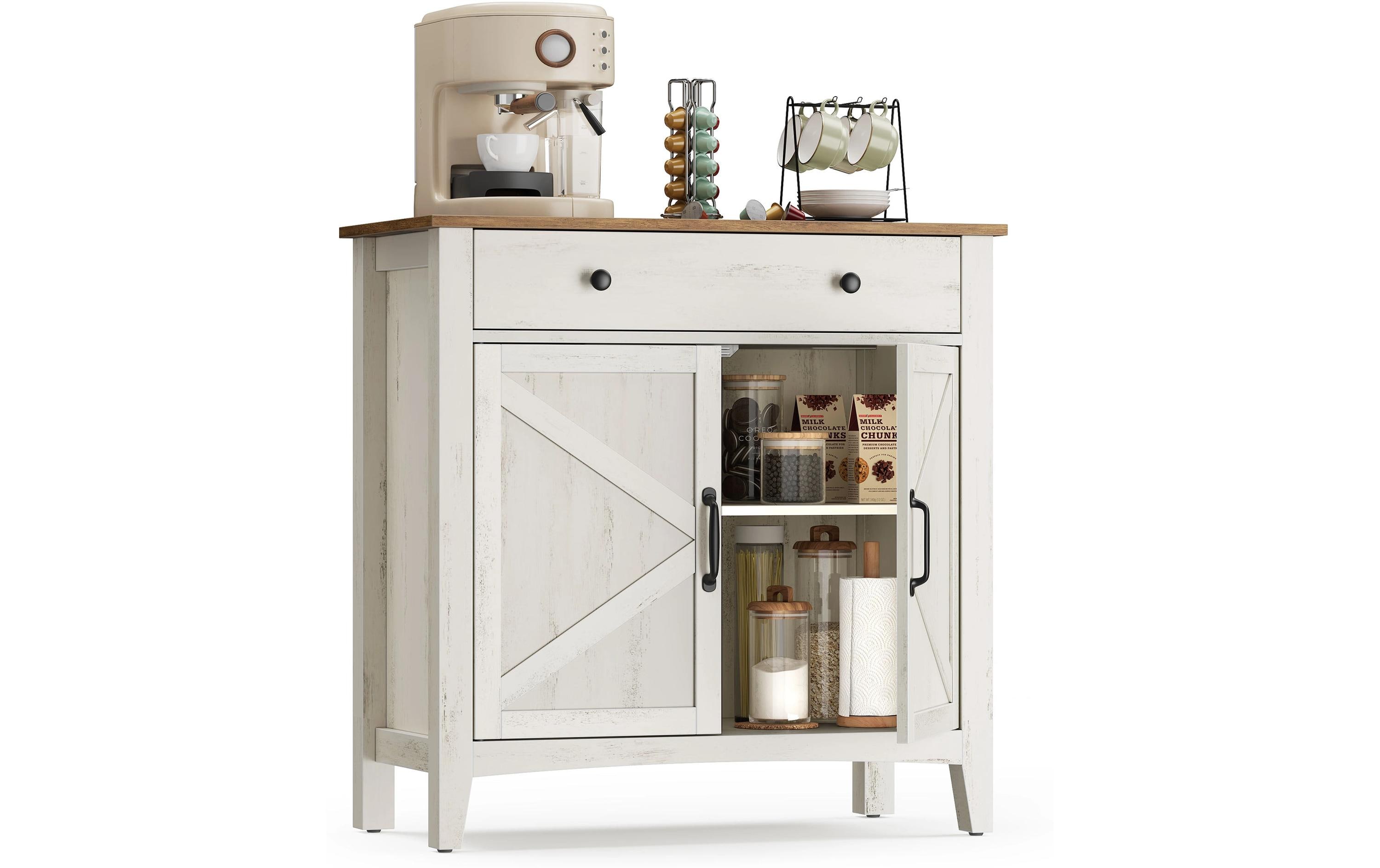 Kommode 80 x 80 cm, Beige/Weiss<br>Aufbewahrungsschrank mit Schubladen und Türen