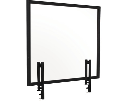 Glazen scheidingswand met hygiënische bescherming, voor tafelmontage, zwart houten frame, 90x60 cm