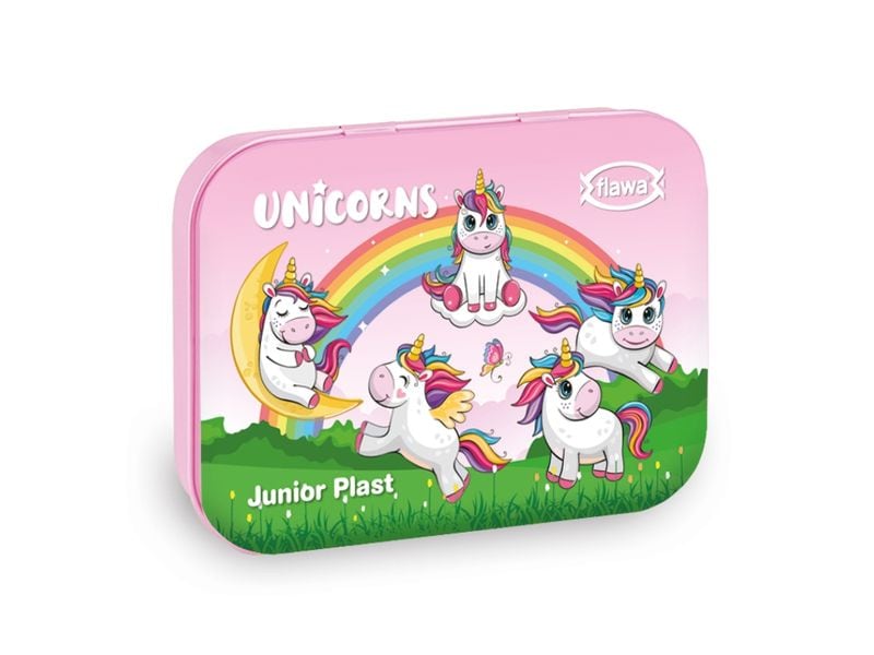 FLAWA Pflaster Junior Unicorns 20 Stück assortiert Lustige Pflasterbox für Kinder