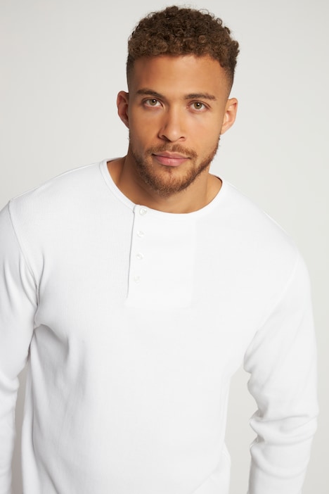 Henley, Langarm, Rippjersey, Rundhals, Knopfleiste