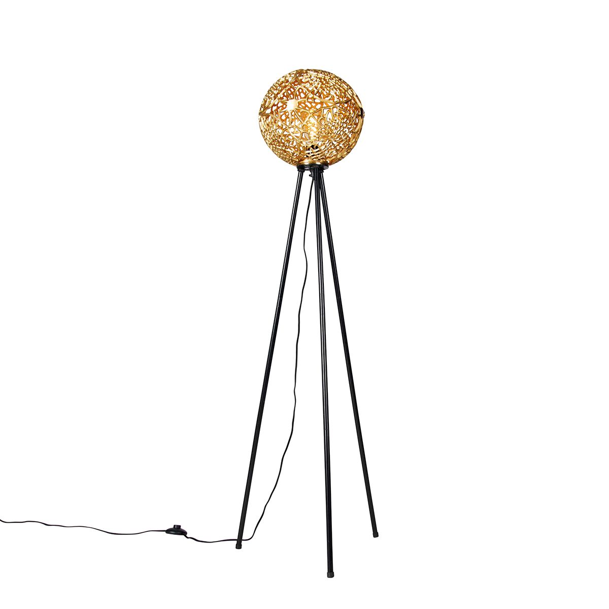 Art Deco vloerlamp tripod zwart met goud - Maro