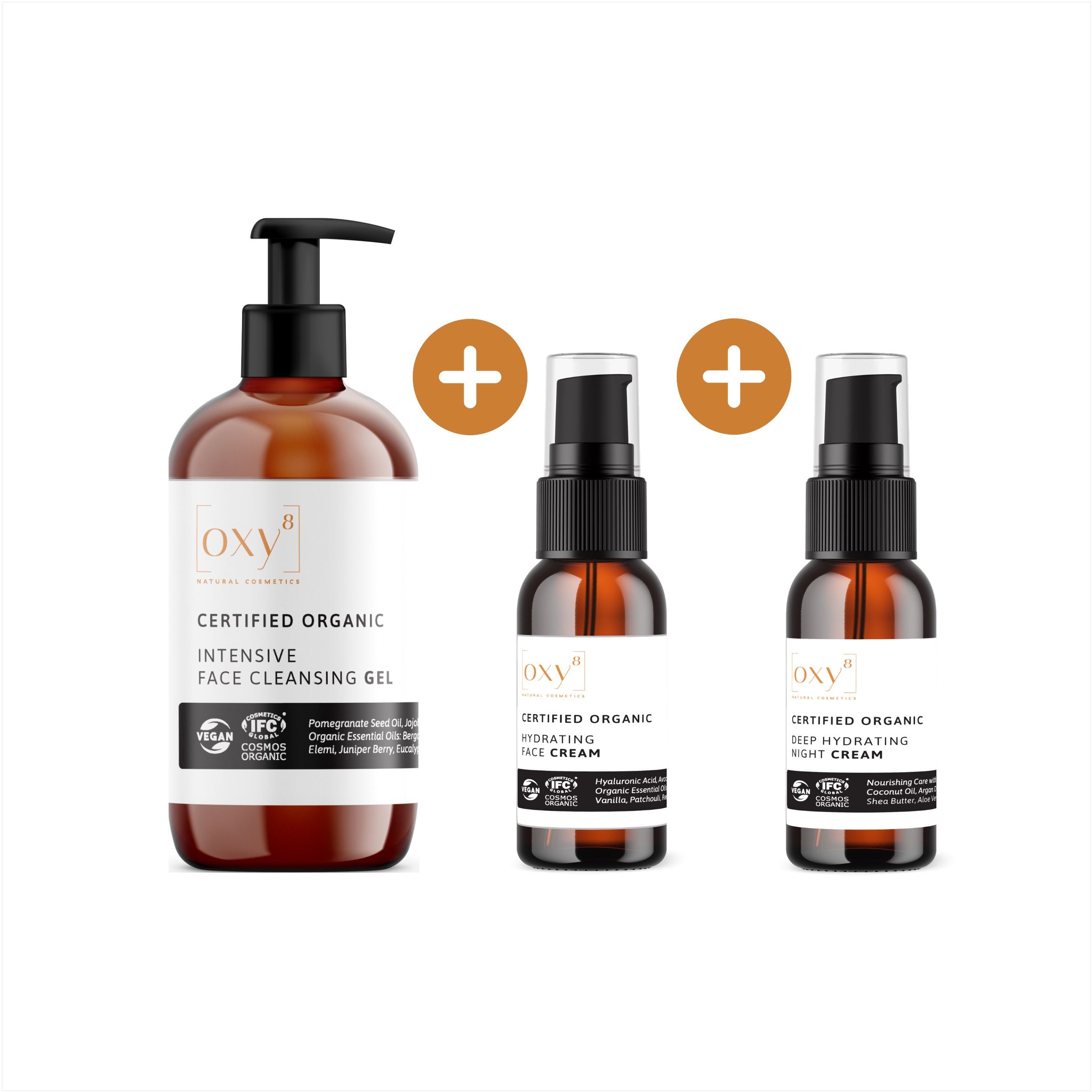oxy8 Naturkosmetik - Anti-Aging Set für Männer CLEANSING GEL, HYDRATING FACE CREAM & NIGHT CREAM