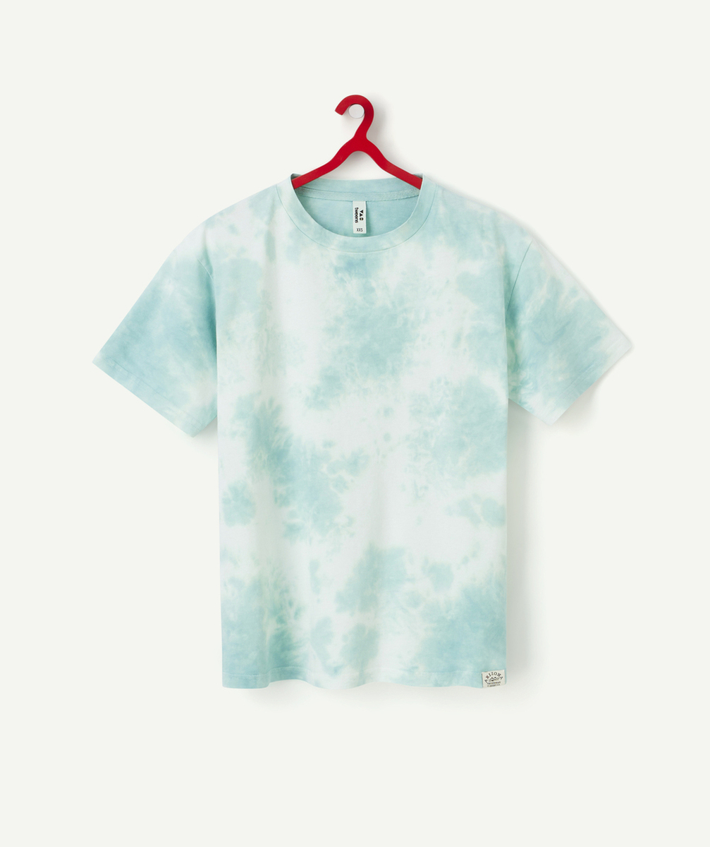 T-SHIRT MANCHES COURTES GARÇON EN COTON BIO AVEC MOTIF TIE & DYE VERT