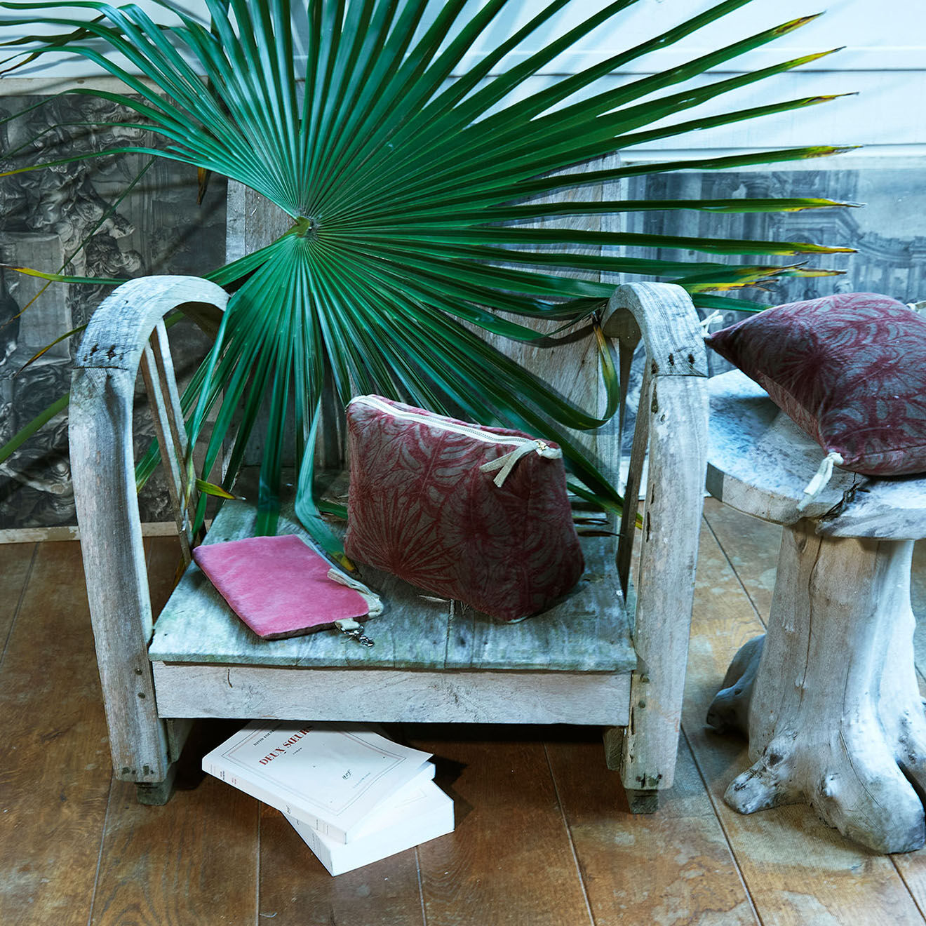 En Fil d'Indienne Trousse plate + trousse de toilette Goa rubis