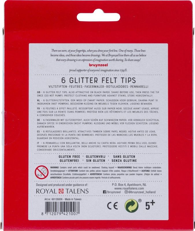 Bruynzeel - Glitter Viltstiften - Assortiment Kleuren - Waterbasis