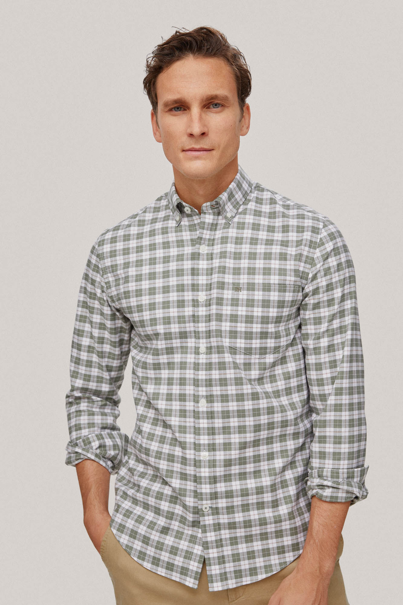 Camisa Oxford xadrez que não precisa passar - Verde