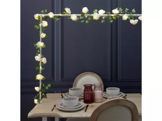 Guirlande avec 10 roses lumineuses - Blanc - L 180 cm