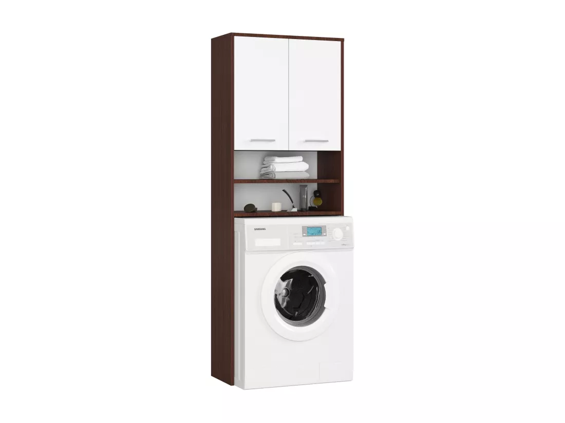 meuble machine a laver 2 portes marron bl4 étagères 64x30x180 cm