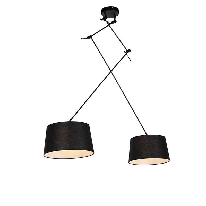 Hanglamp zwart met linnen kappen zwart 35 cm 2-lichts - Blitz