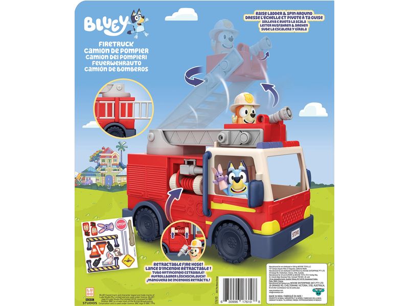 moose Figurenset Bluey Feuerwehrauto 3 Figuren Spielset mit Bingo, Bluey und Bob Bilby
