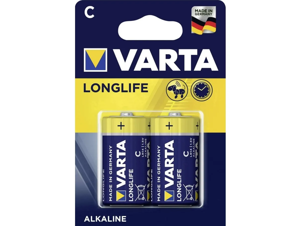 Varta LONGLIFE C Bli 2 C-batteri R14 alkalisk-mangan 7600 mAh 1,5 V 2 stk