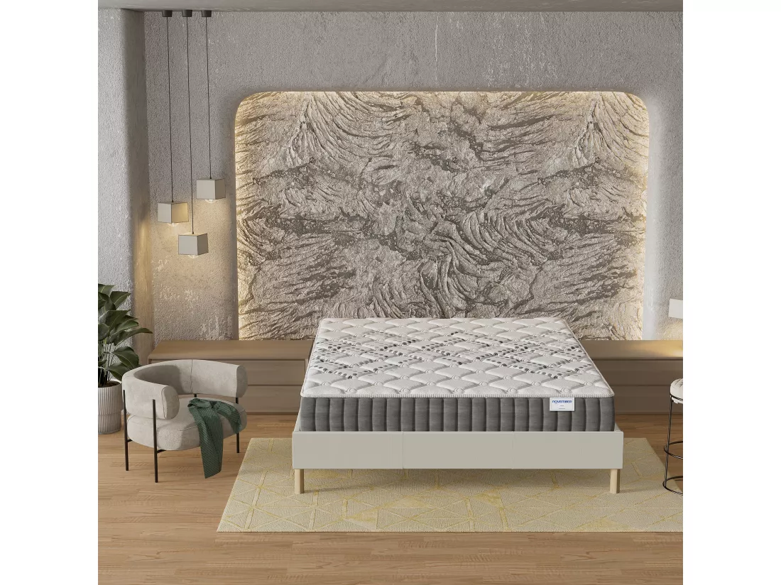 Matelas Eliha 160x200cm - Technologie Hybrid: Ressorts ensachés + Mousse HDensité-Épaisseur 20cm-Soutien Tonique Parfait & indépendance de Couchage-Label SANITIZED