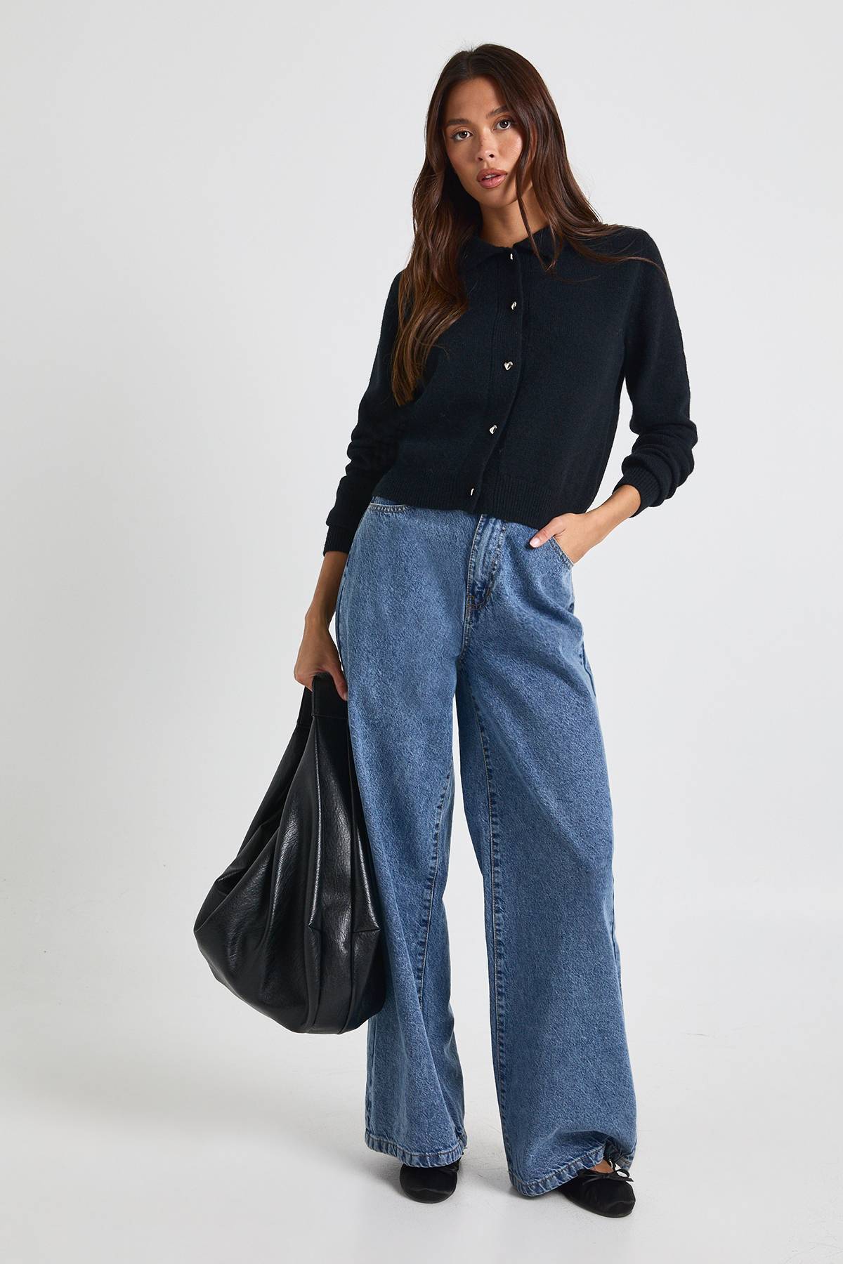 boohoo Cardigan tricoté à col et boutons cœur