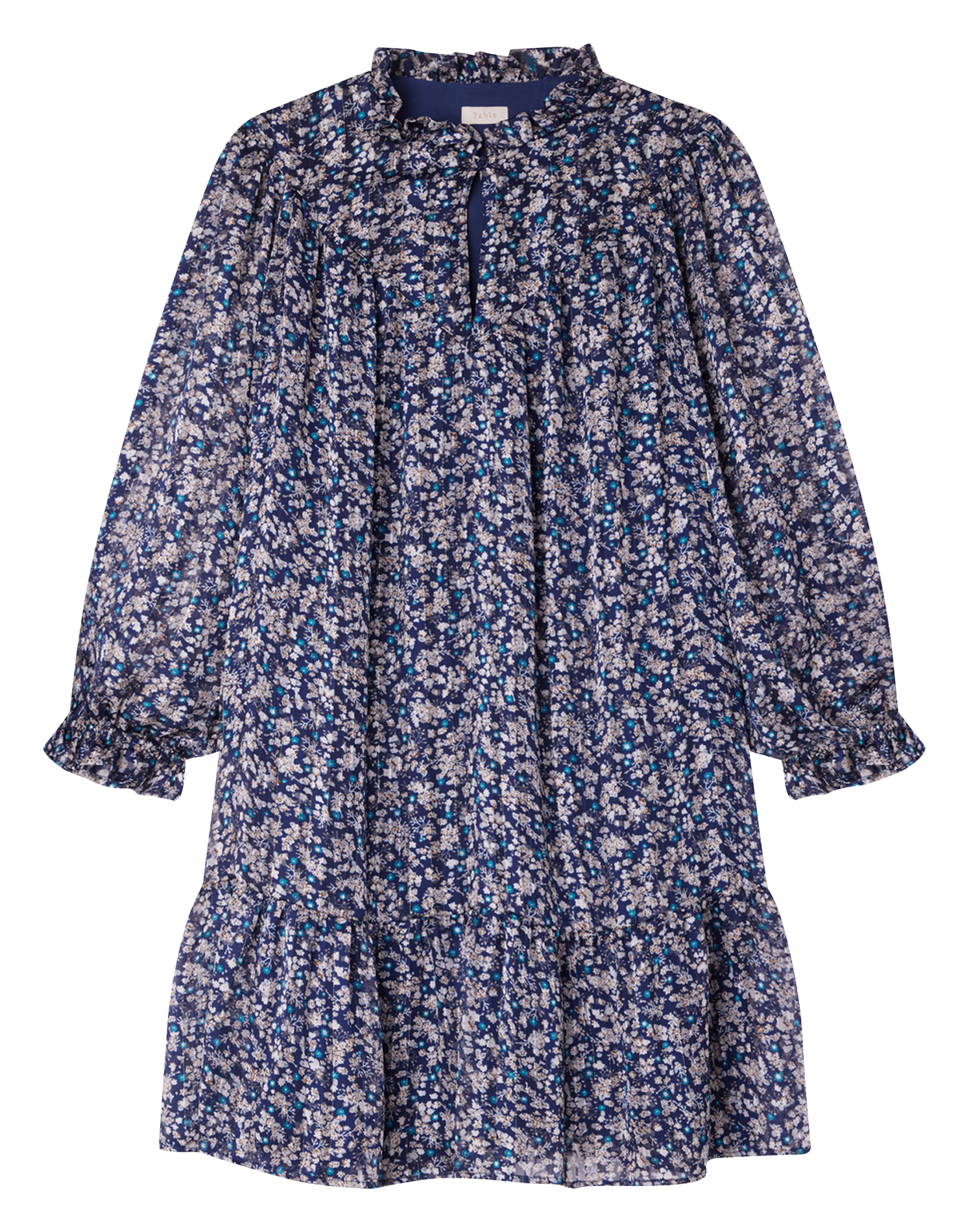 SAMARE - Robe courte col victorien à imprimé fleuri | Bleu