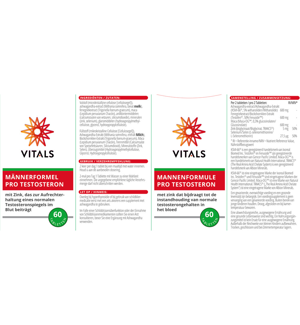 Vitals Mannenformule pro testosteron vit (60 tabletten)