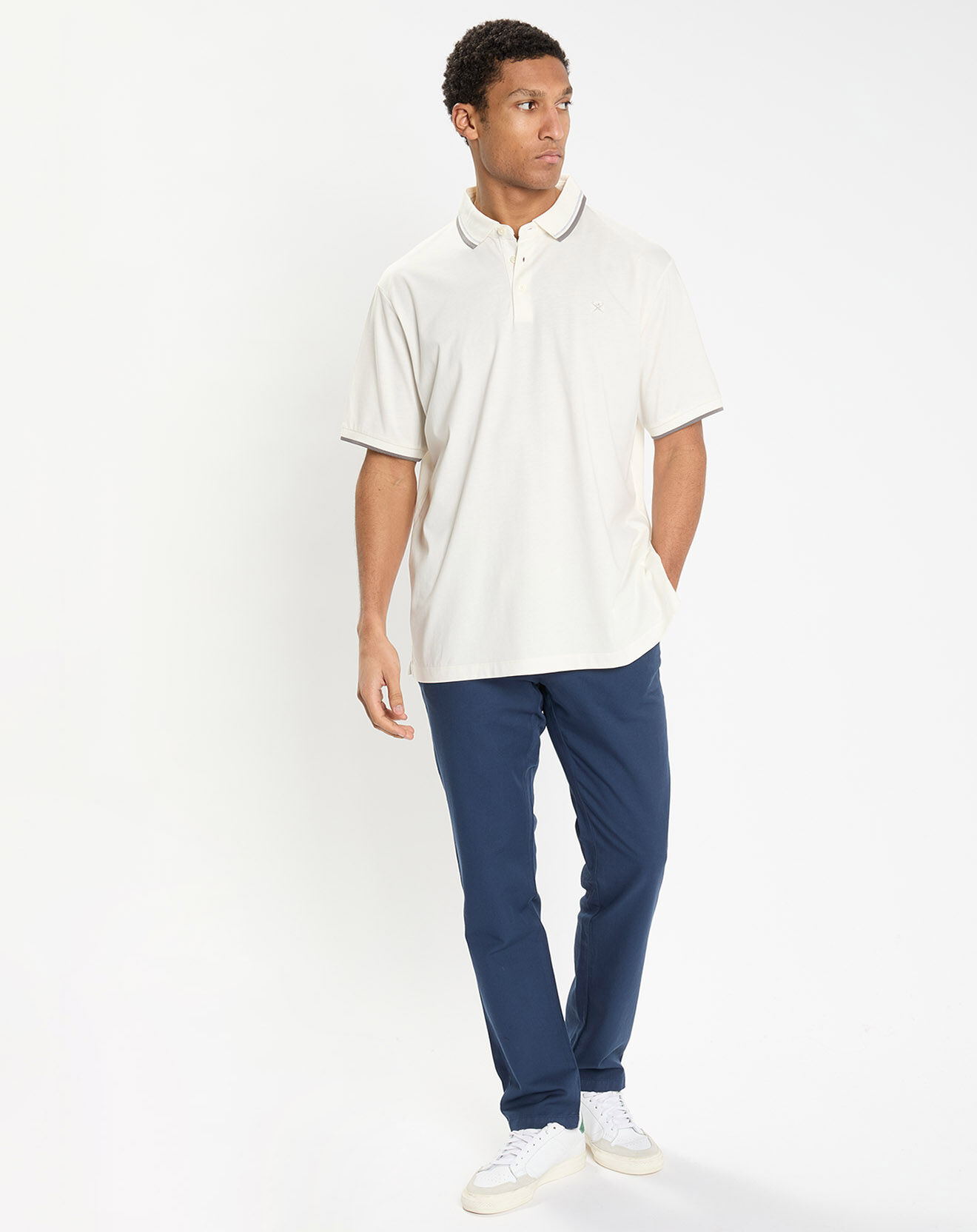 Hackett London Polo uni manches courtes rib col jersey écru