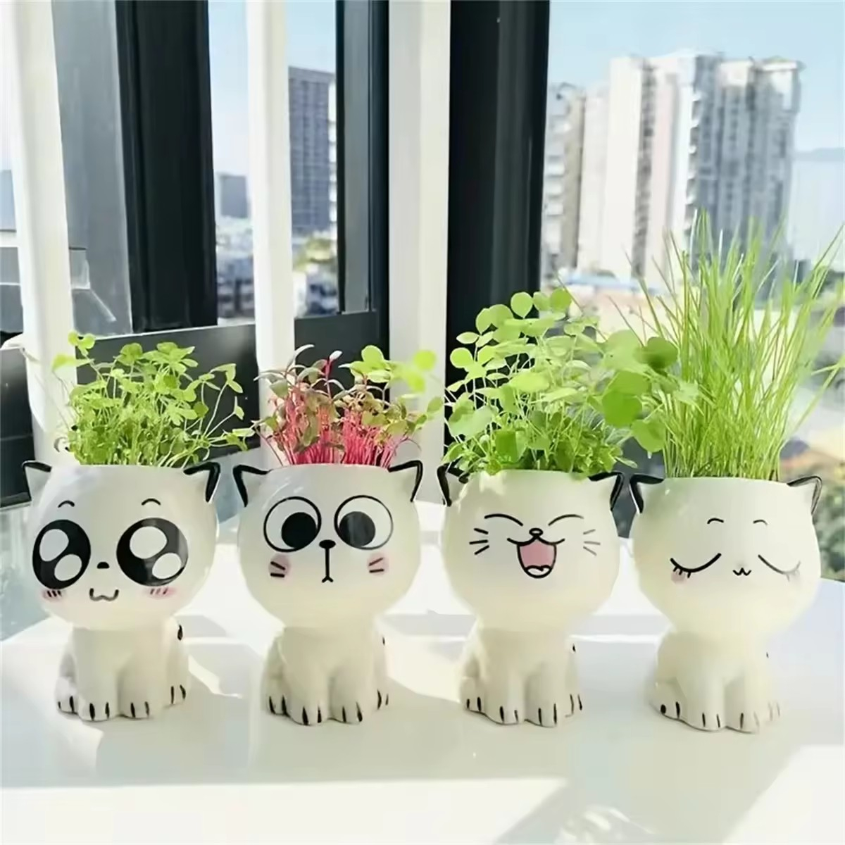 (7x6cm) Mini Keramik Blumentopf Süsse Pflanzen Vase Home Deko - Lachende Katze