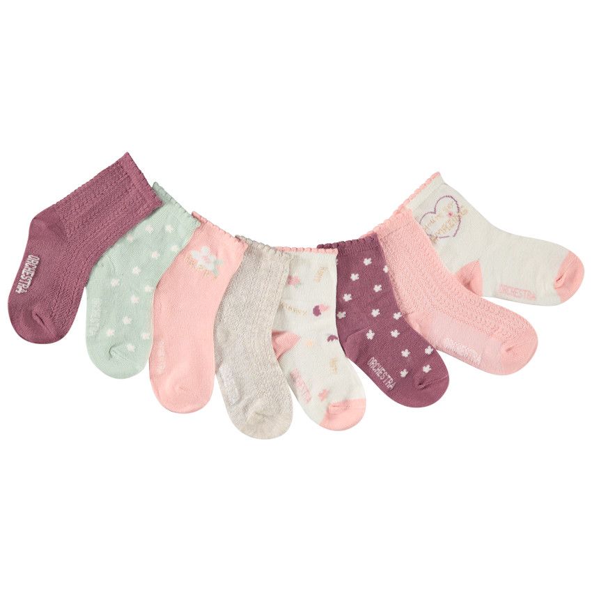 Lot de 8 paires de chaussettes festonnées pour bébé fille - Fuchsia