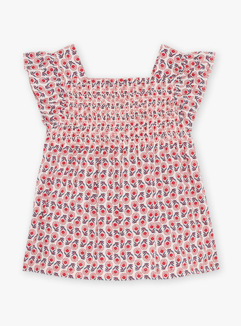 Blouse en popeline nude à imprimé fleuri
