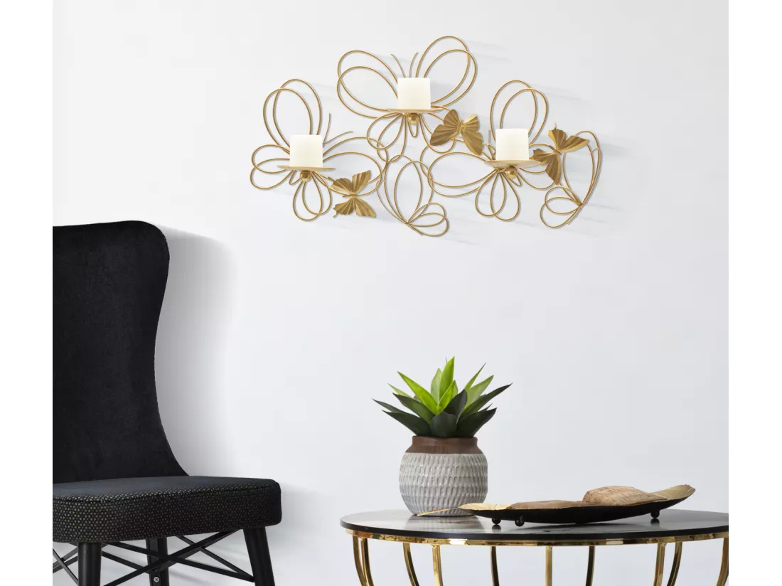 Bougeoir mural en métal doré 61x12x34 cm