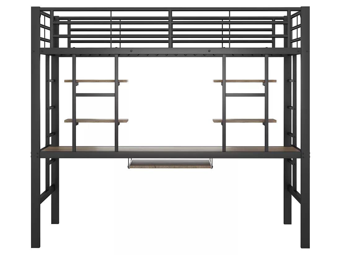 Lit mezzanine - 90 x 200 cm - plateforme bureau - Noir - Sweiko