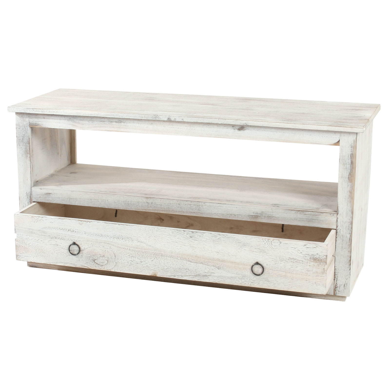 TV-Rack Fernsehtisch Lowboard TV-Regal, Shabby-Look, Vintage ~ weiß