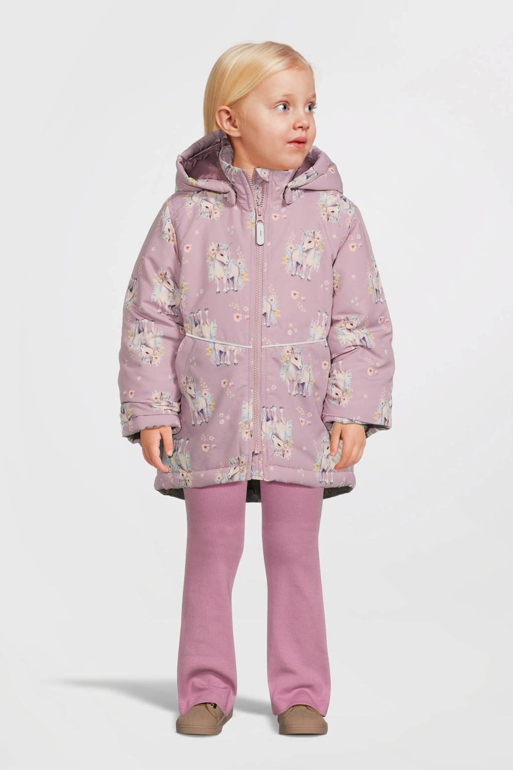 NAME IT winterjas NMFMAXI met all over print mauve/ecru unicorn