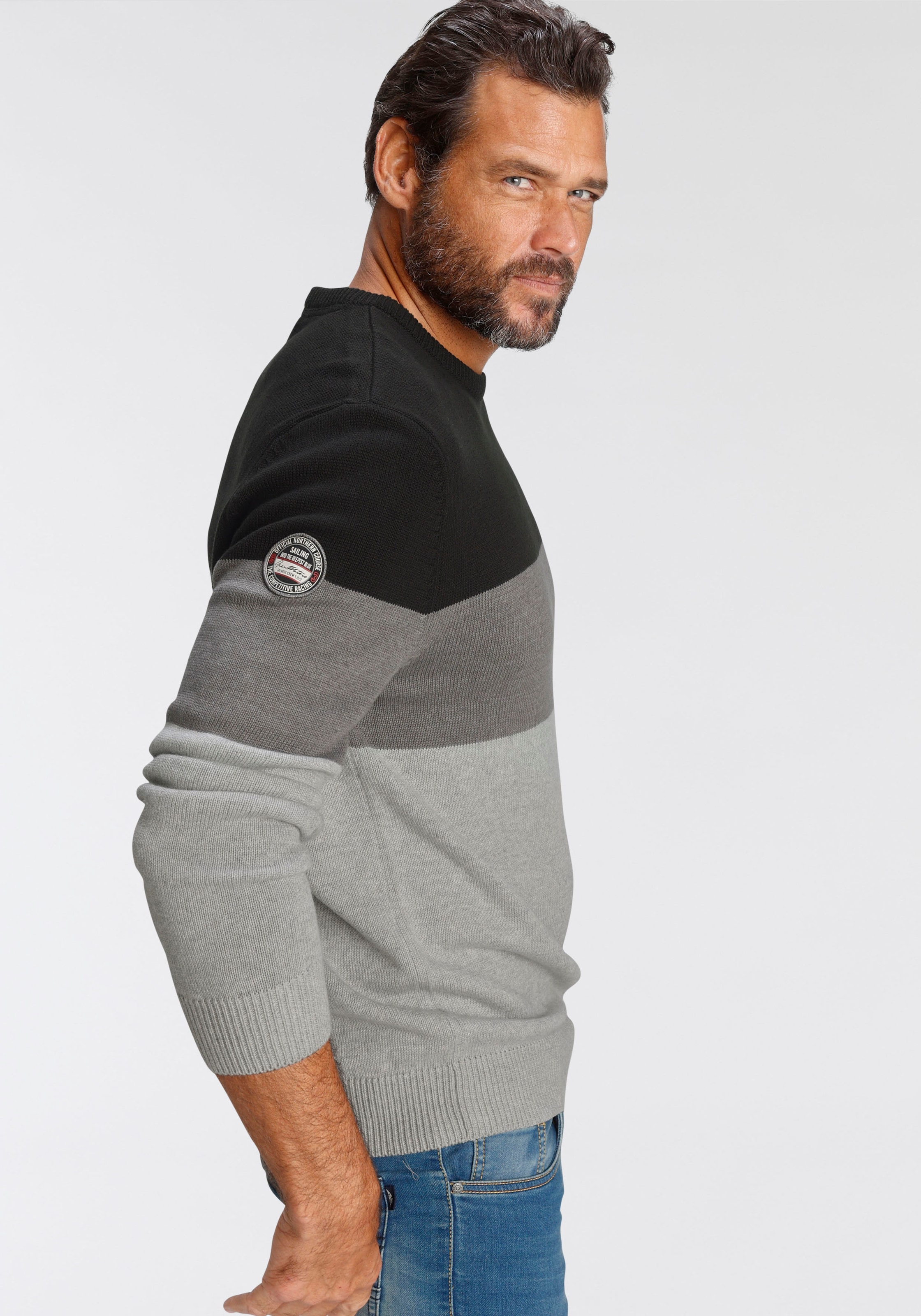 Man's World Rundhalspullover »Bis Grösse 5 XL« mit Blockstreifen
