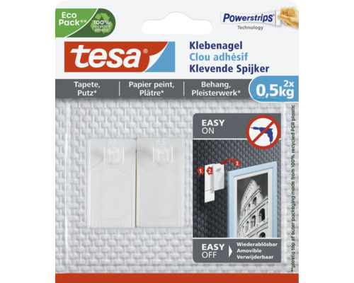 tesa lijmspijker voor behang & pleisterwerk, wit, draagvermogen 0,5 kg, 2 stuks.
