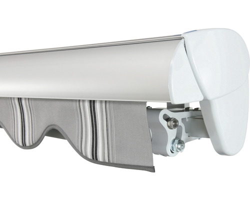 SOLUNA Semi-Cassettezonnescherm Classic 2,5x1,5 Stoffendesign A131 Frame E6EV1 Zilver geanodiseerd Aandrijving rechts incl. motor, wandschakelaar