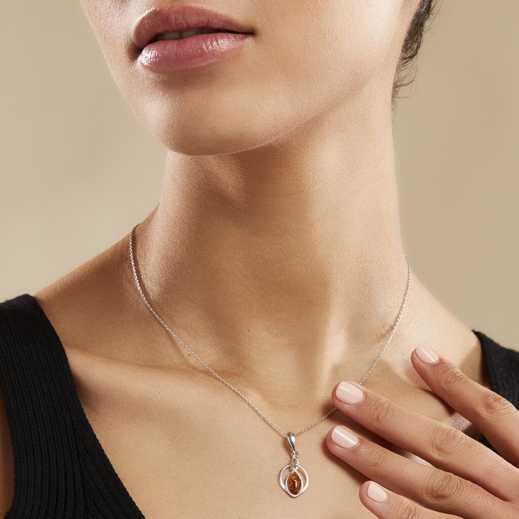 Collier Argent Blanc Anne-therese Ambre