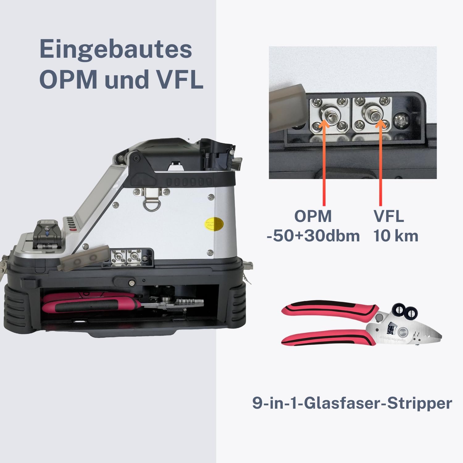 AI-20 Fusion Splicer LWL Spleißgerät Kit mit neu entwickeltem elektrischem Faserschneider, Glasfaser Spleißgerät AI-20 Upgrade von AI-10A mit 6s Spleißen 15s Aufheizen OPM VFL 7800mAh Akku
