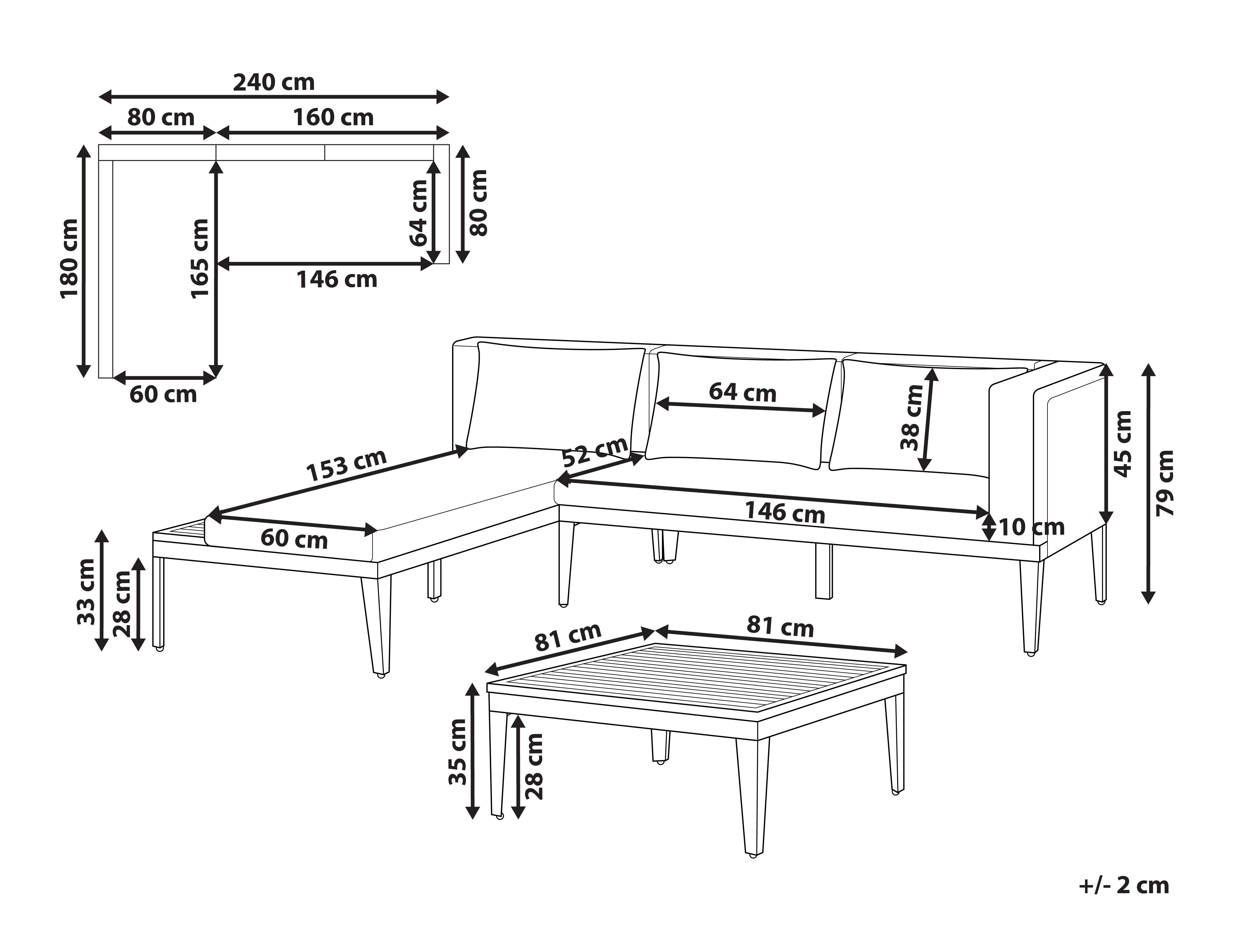 Tuin hoekloungeset met tafel 3-zits BRACCIANO rechtszijdig Gecertificeerd acaciahout Lichtbeige