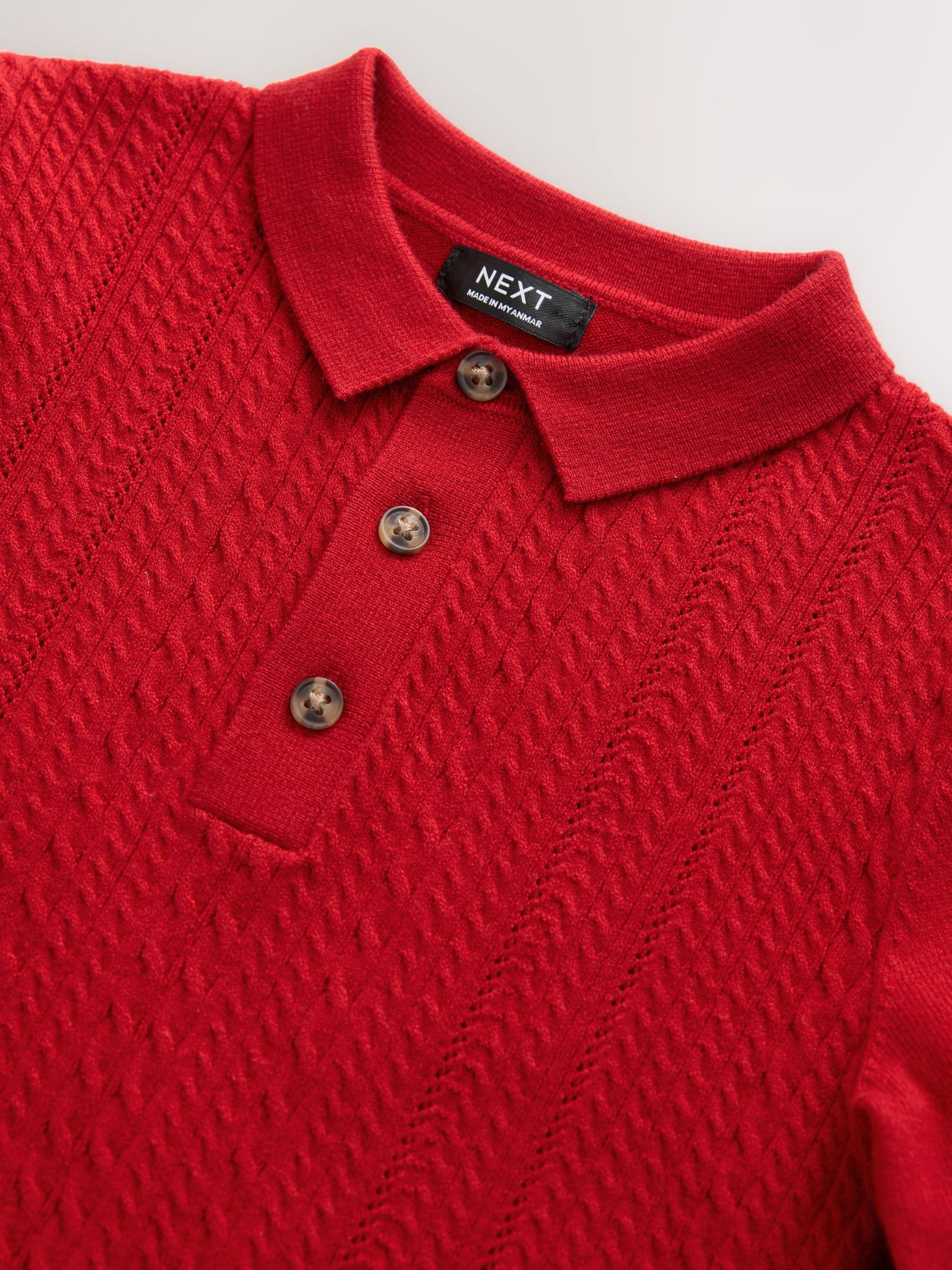 Rood - Poloshirt met kabelbreisel (3mnd -7jr)